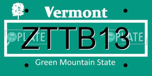 ZTTB13 Vermont License Plate