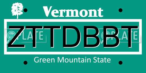 ZTTDBBT Vermont License Plate