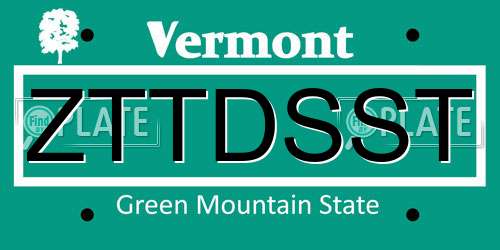 ZTTDSST Vermont License Plate