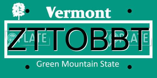 ZTTOBBT Vermont License Plate