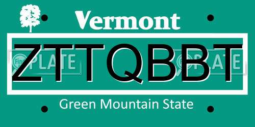 ZTTQBBT Vermont License Plate