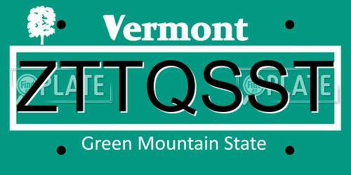 ZTTQSST Vermont License Plate