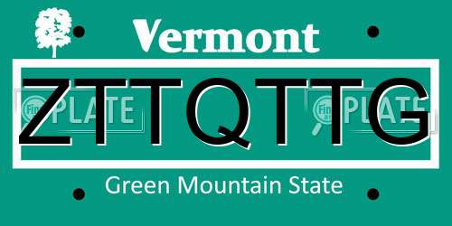 ZTTQTTG Vermont License Plate