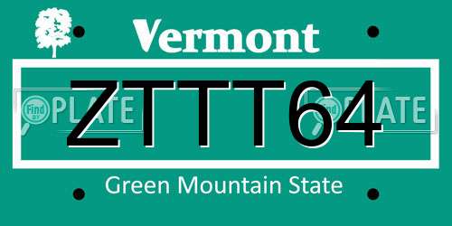 ZTTT64 Vermont License Plate