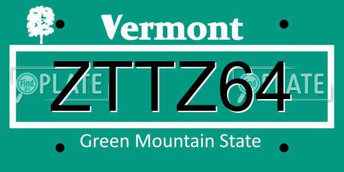 ZTTZ64 Vermont License Plate