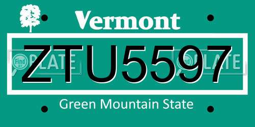 ZTU5597 Vermont License Plate
