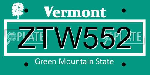ZTW552 Vermont License Plate