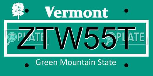 ZTW55T Vermont License Plate