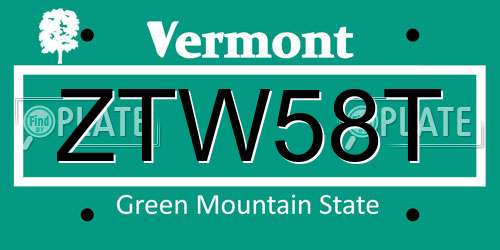 ZTW58T Vermont License Plate