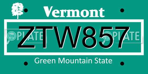 ZTW857 Vermont License Plate