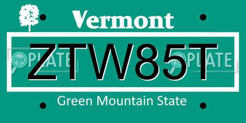 ZTW85T Vermont License Plate