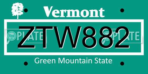 ZTW882 Vermont License Plate