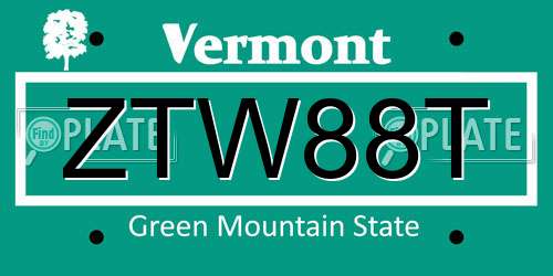 ZTW88T Vermont License Plate