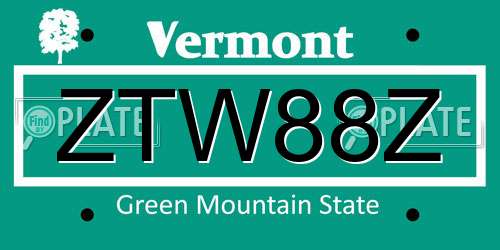ZTW88Z Vermont License Plate