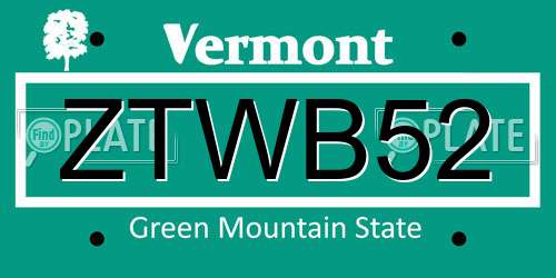 ZTWB52 Vermont License Plate