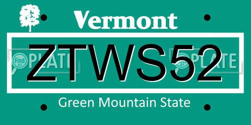 ZTWS52 Vermont License Plate