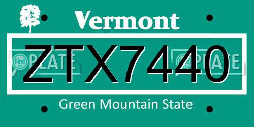 ZTX7440 Vermont License Plate