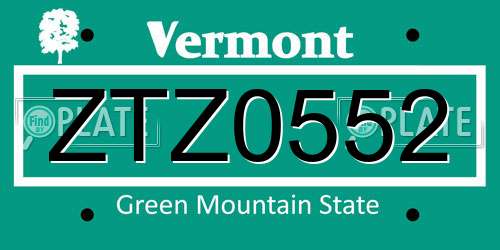 ZTZ0552 Vermont License Plate