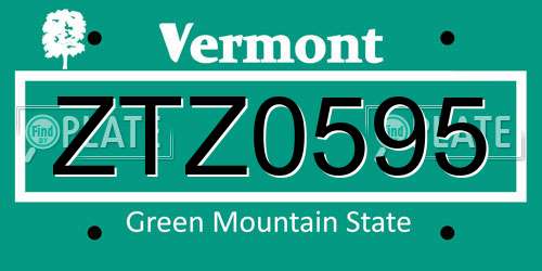 ZTZ0595 Vermont License Plate