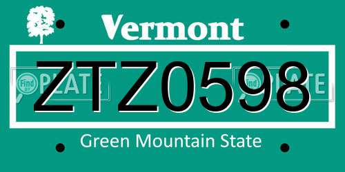 ZTZ0598 Vermont License Plate