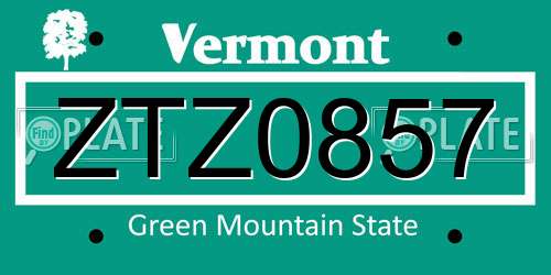 ZTZ0857 Vermont License Plate