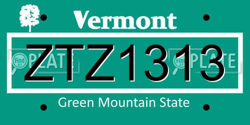 ZTZ1313 Vermont License Plate
