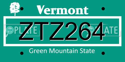 ZTZ264 Vermont License Plate
