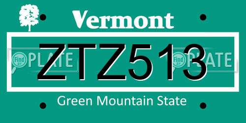 ZTZ513 Vermont License Plate