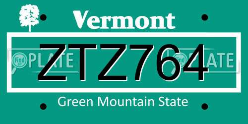 ZTZ764 Vermont License Plate