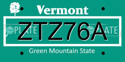 ZTZ76A Vermont License Plate