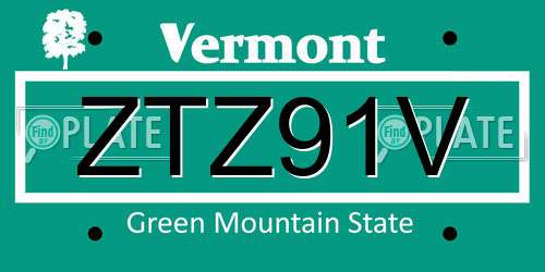 ZTZ91V Vermont License Plate