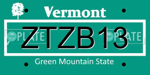 ZTZB13 Vermont License Plate