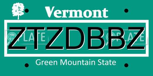 ZTZDBBZ Vermont License Plate