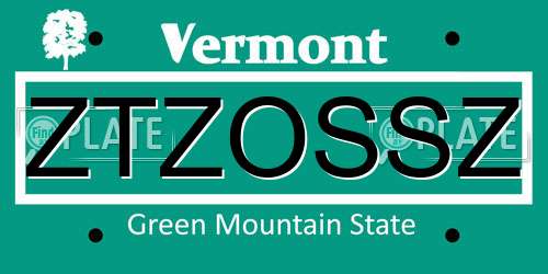 ZTZOSSZ Vermont License Plate
