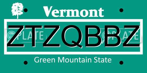 ZTZQBBZ Vermont License Plate