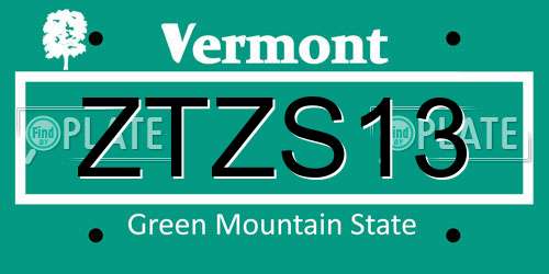 ZTZS13 Vermont License Plate