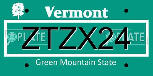 ZTZX24 Vermont License Plate