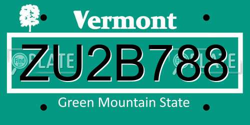ZU2B788 Vermont License Plate