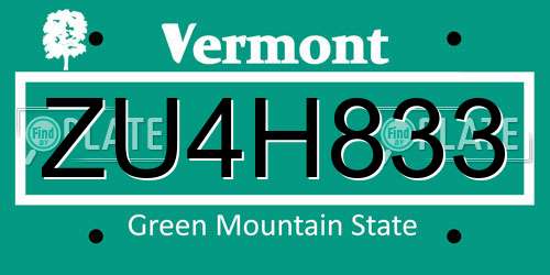 ZU4H833 Vermont License Plate