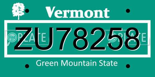 ZU78258 Vermont License Plate