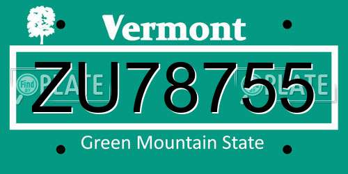 ZU78755 Vermont License Plate