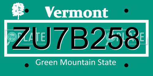 ZU7B258 Vermont License Plate