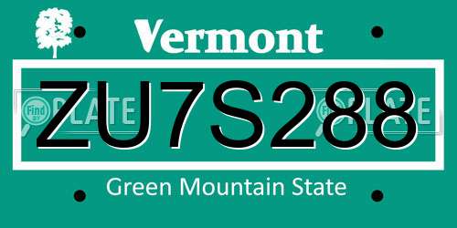 ZU7S288 Vermont License Plate