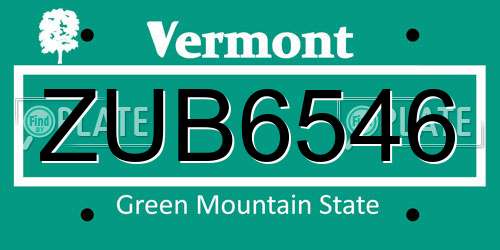 ZUB6546 Vermont License Plate