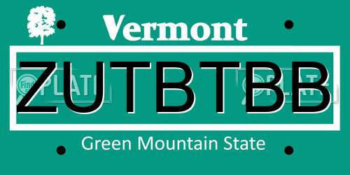 ZUTBTBB Vermont License Plate