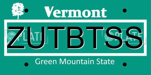 ZUTBTSS Vermont License Plate