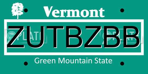 ZUTBZBB Vermont License Plate