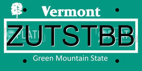 ZUTSTBB Vermont License Plate