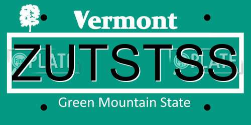 ZUTSTSS Vermont License Plate