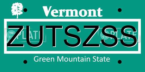 ZUTSZSS Vermont License Plate